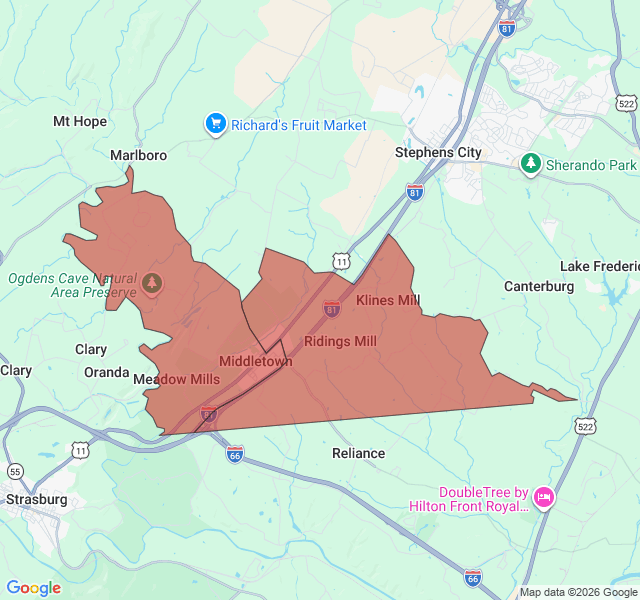 Map of septic coverage in Middletown, VA