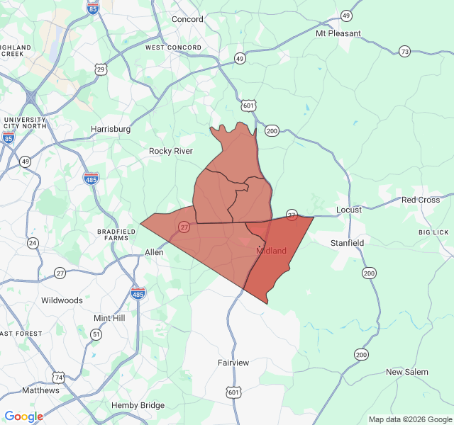 Map of septic coverage in Midland, NC