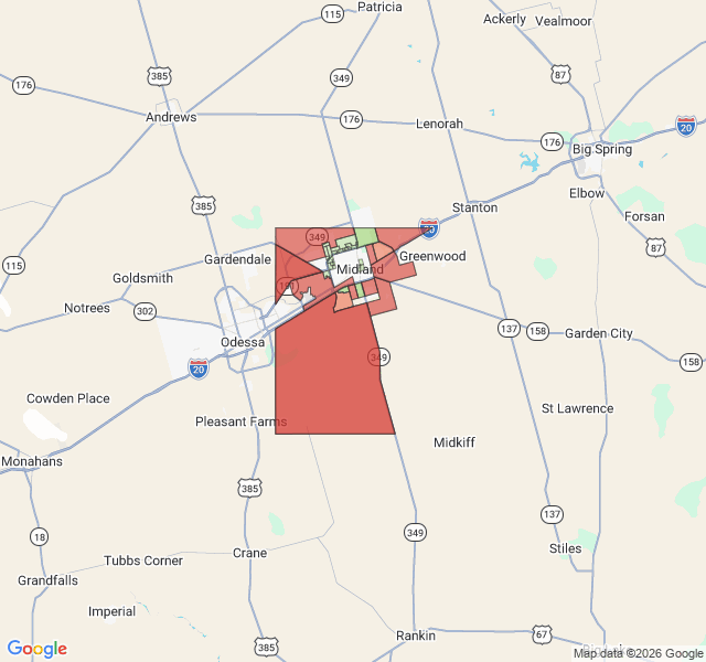 Map of septic coverage in Midland, TX