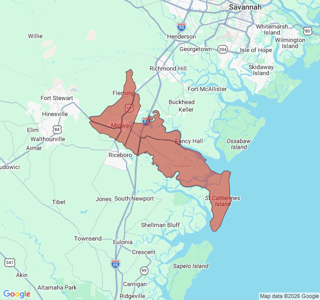 Map of septic coverage in Midway, GA