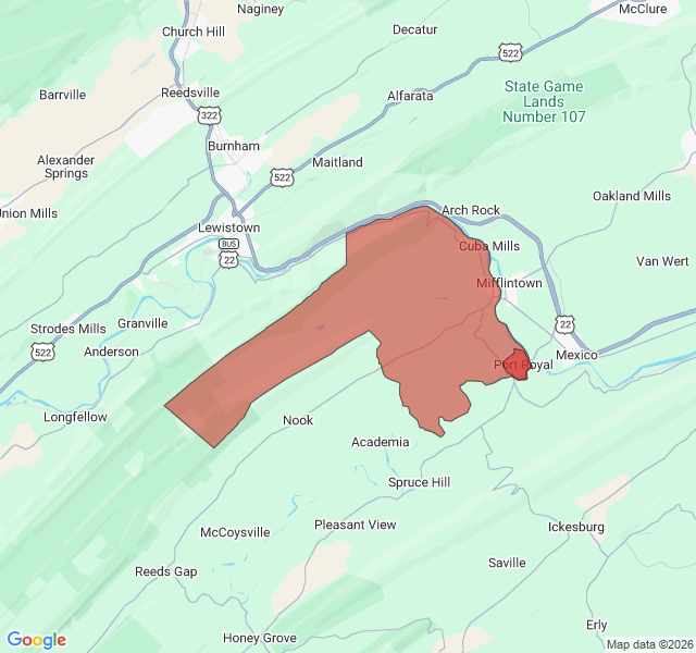 Map of septic coverage in Mifflin, PA
