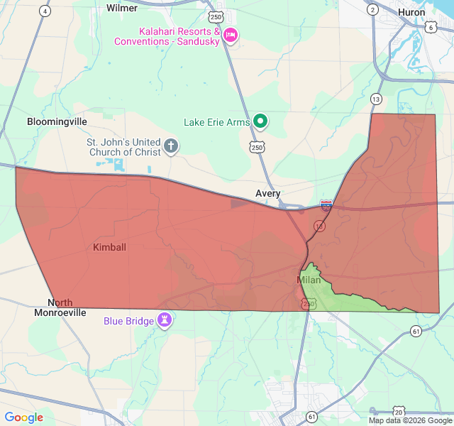 Map of septic coverage in Milan, OH