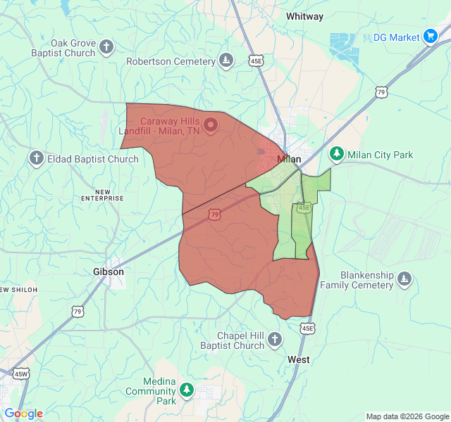 Map of septic coverage in Milan, TN