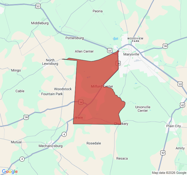 Map of septic coverage in Milford Center, OH