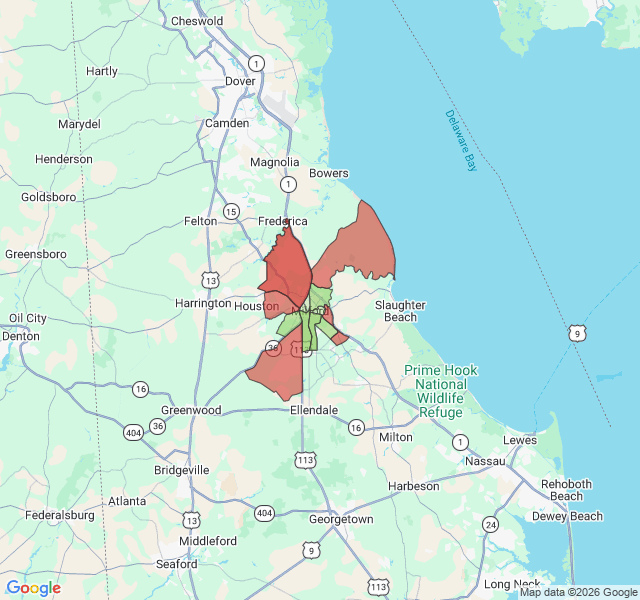 Map of septic coverage in Milford, DE