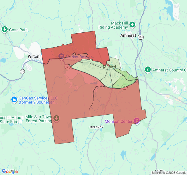 Map of septic coverage in Milford, NH