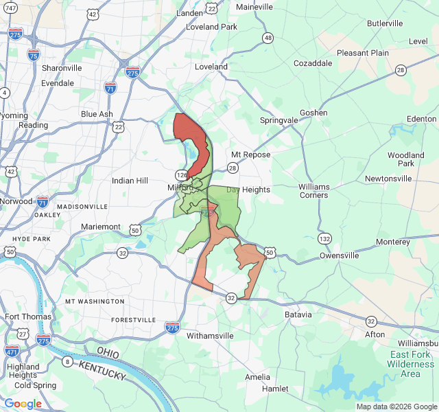 Map of septic coverage in Milford, OH