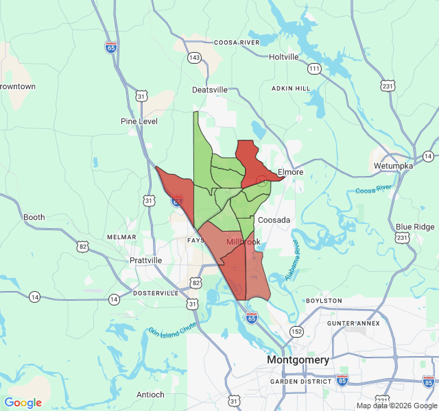 Map of septic coverage in Millbrook, AL