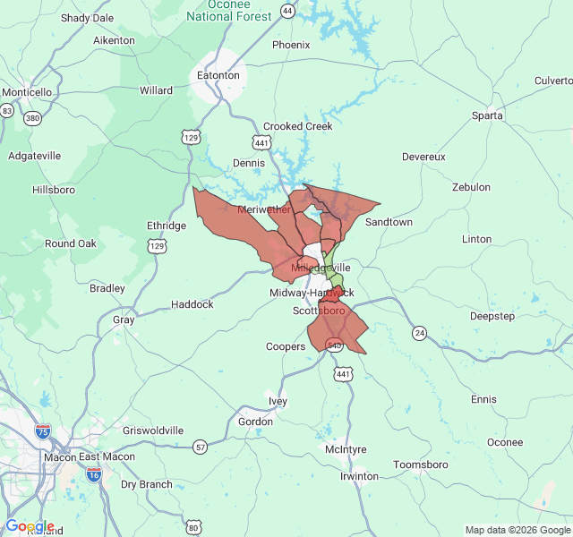 Map of septic coverage in Milledgeville, GA