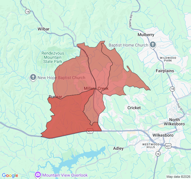 Map of septic coverage in Millers Creek, NC