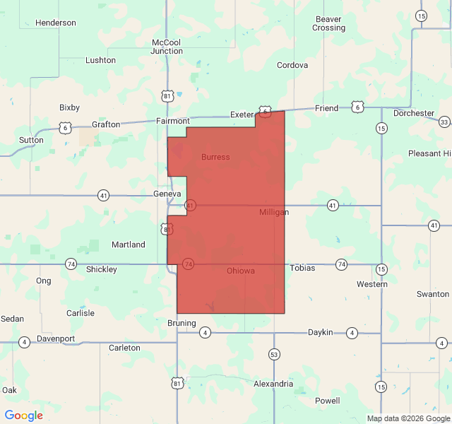 Map of septic coverage in Milligan, NE