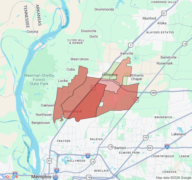 Map of septic coverage in Millington, TN