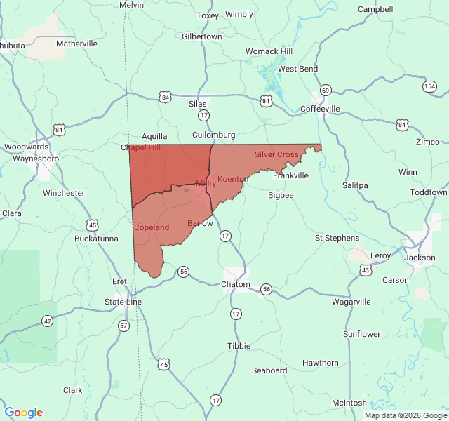 Map of septic coverage in Millry, AL