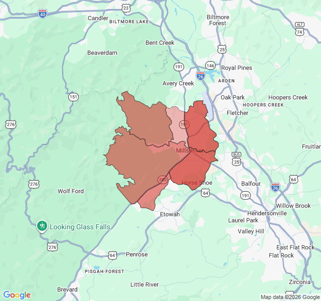 Map of septic coverage in Mills River, NC