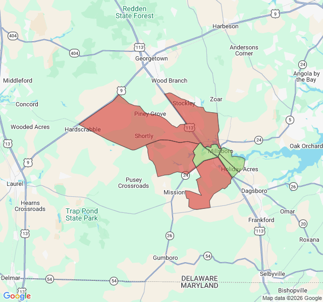 Map of septic coverage in Millsboro, DE