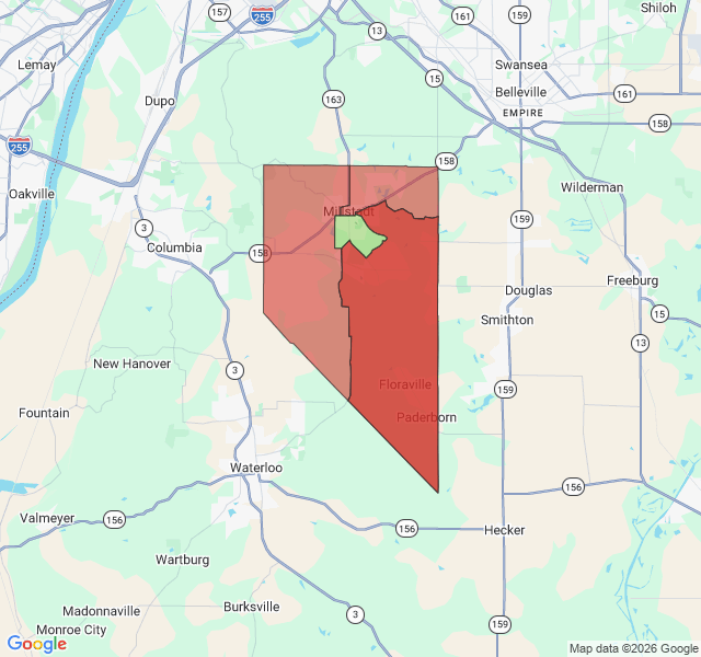 Map of septic coverage in Millstadt, IL