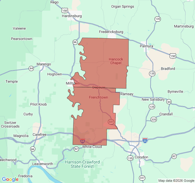 Map of septic coverage in Milltown, IN