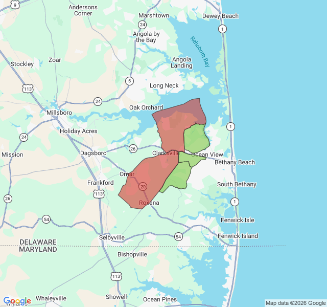 Map of septic coverage in Millville, DE