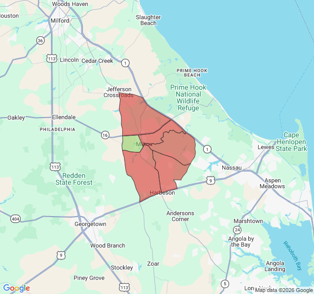 Map of septic coverage in Milton, DE