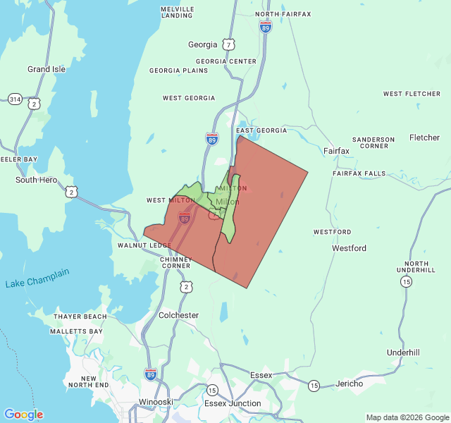 Map of septic coverage in Milton, VT