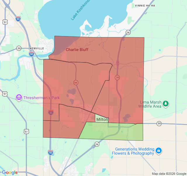 Map of septic coverage in Milton, WI