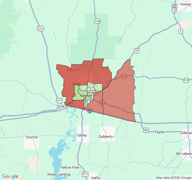 Map of septic coverage in Minden, LA