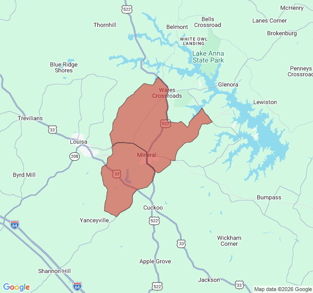 Map of septic coverage in Mineral, VA