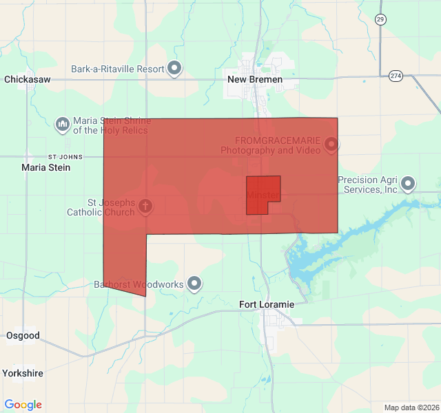Map of septic coverage in Minster, OH