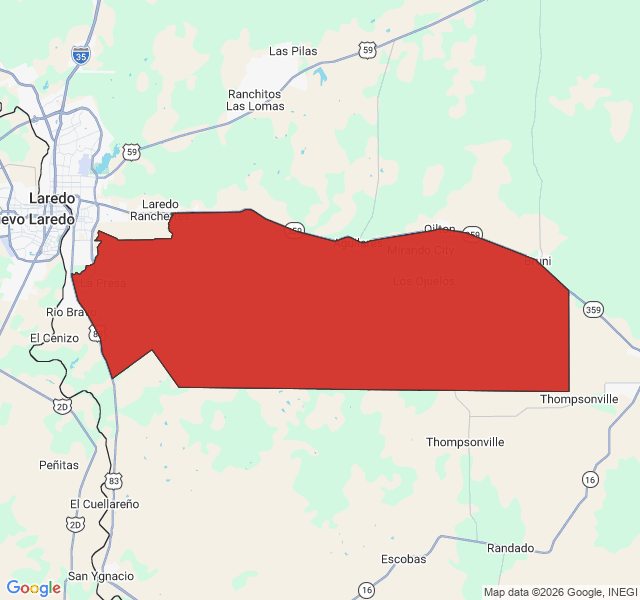Map of septic coverage in Mirando City, TX