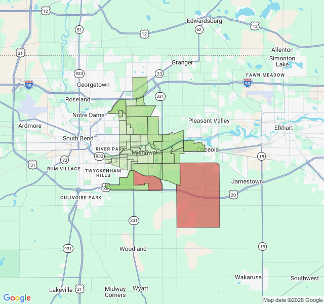 Map of septic coverage in Mishawaka, IN