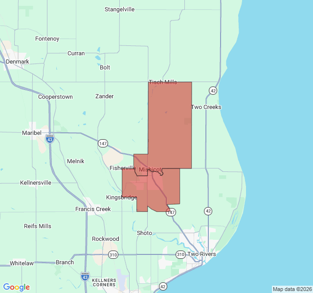 Map of septic coverage in Mishicot, WI