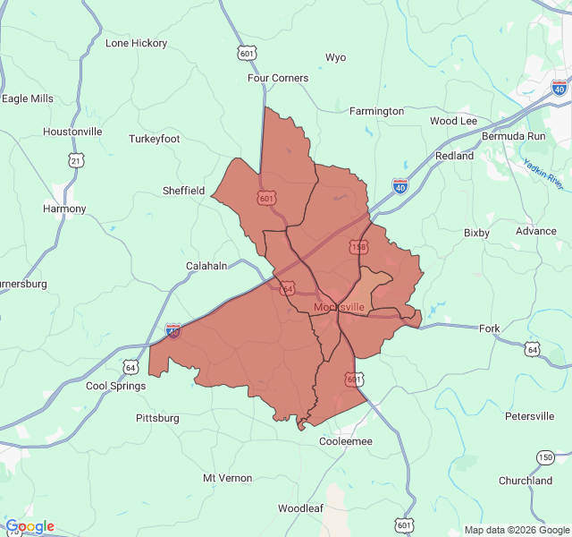 Map of septic coverage in Mocksville, NC