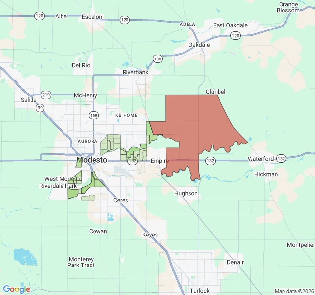 Map of septic coverage in Modesto, CA