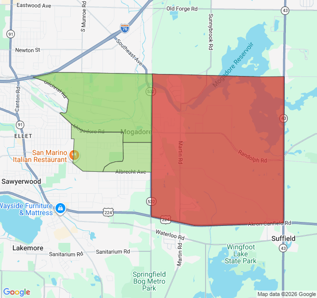 Map of septic coverage in Mogadore, OH