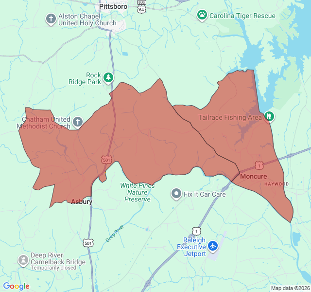 Map of septic coverage in Moncure, NC