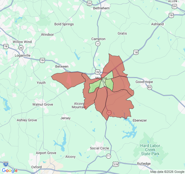 Map of septic coverage in Monroe, GA