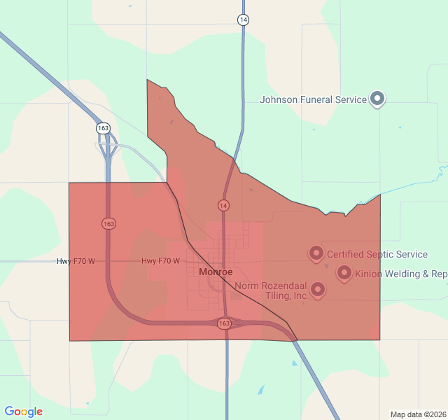 Map of septic coverage in Monroe, IA