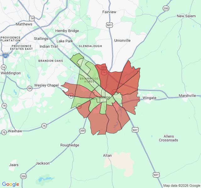 Map of septic coverage in Monroe, NC
