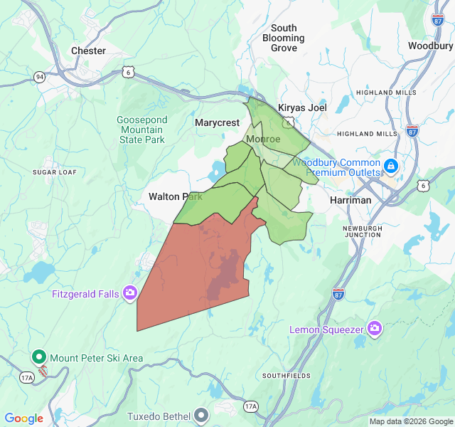 Map of septic coverage in Monroe, NY