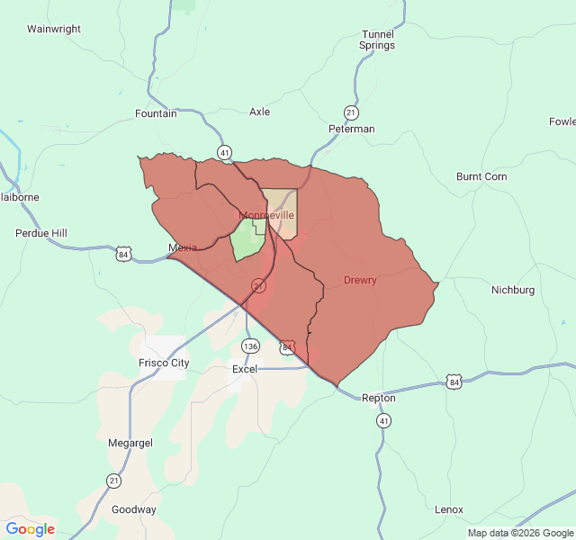 Map of septic coverage in Monroeville, AL