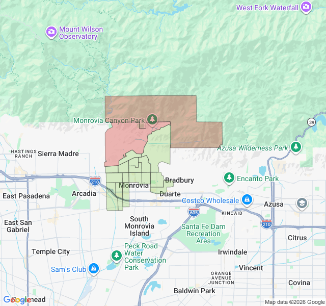 Map of septic coverage in Monrovia, CA