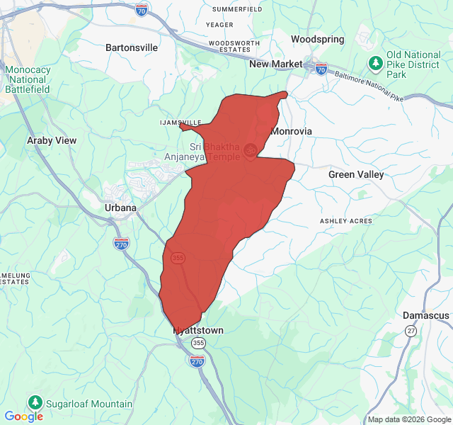 Map of septic coverage in Monrovia, MD