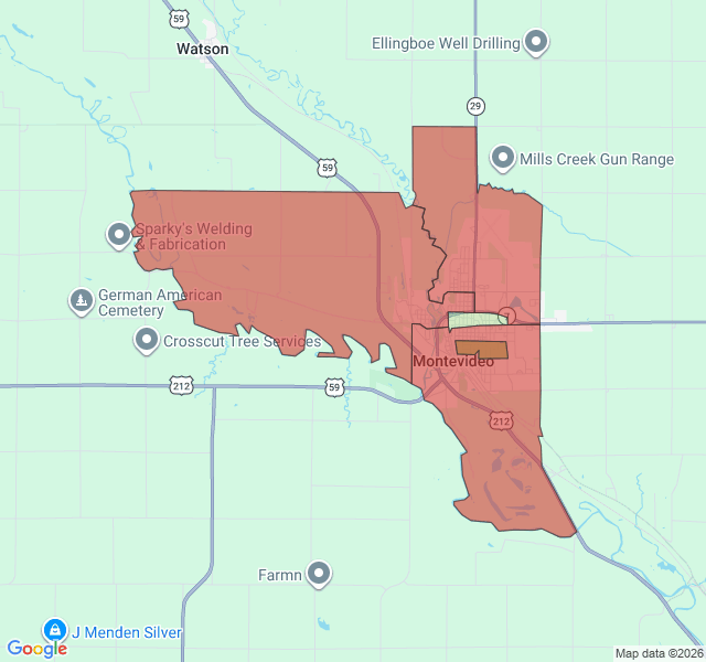Map of septic coverage in Montevideo, MN