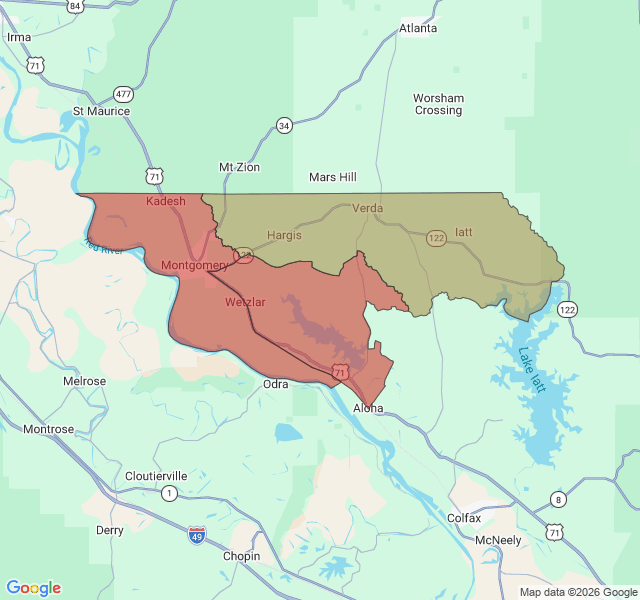 Map of septic coverage in Montgomery, LA