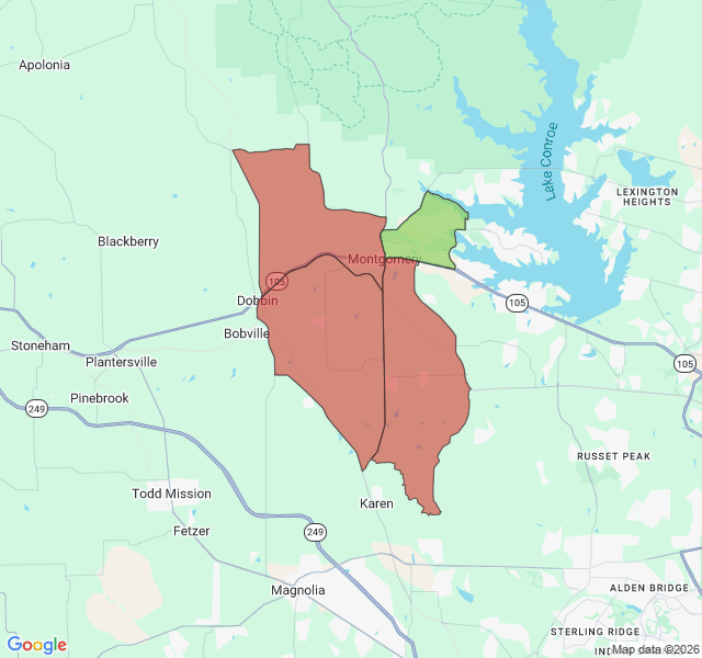 Map of septic coverage in Montgomery, TX