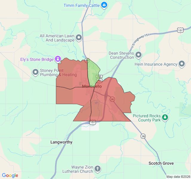 Map of septic coverage in Monticello, IA