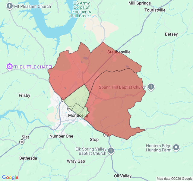 Map of septic coverage in Monticello, KY