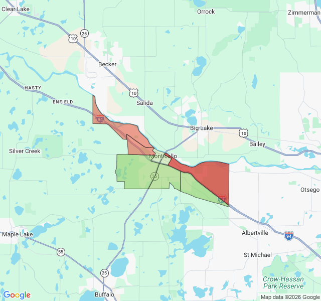 Map of septic coverage in Monticello, MN