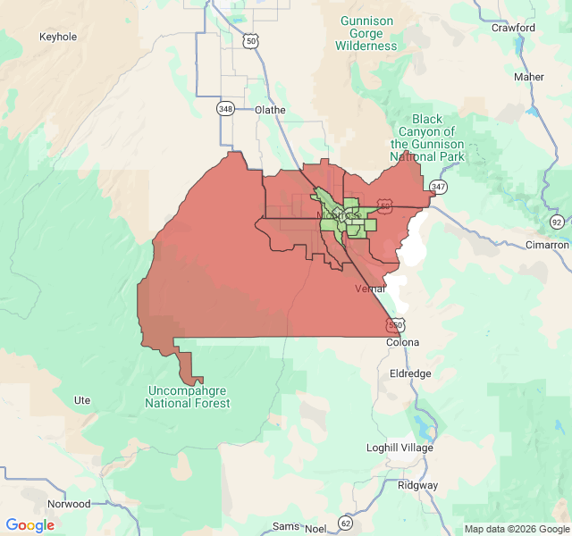 Map of septic coverage in Montrose, CO