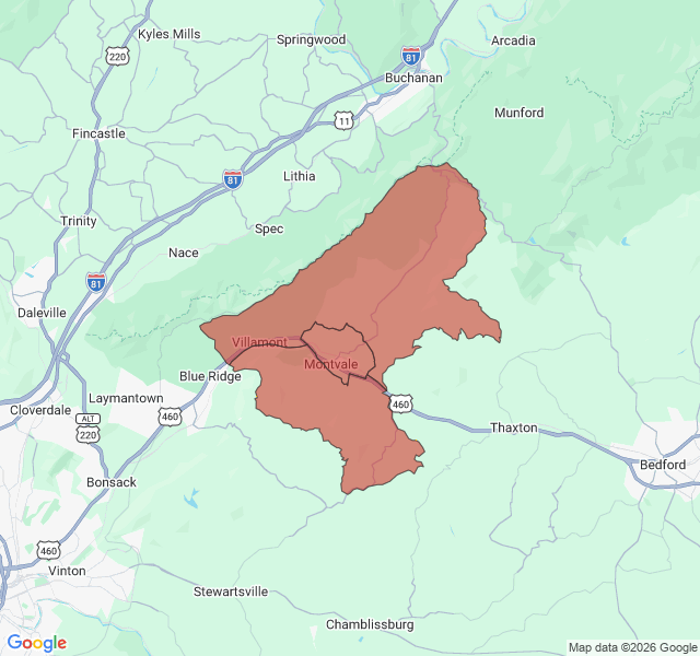 Map of septic coverage in Montvale, VA